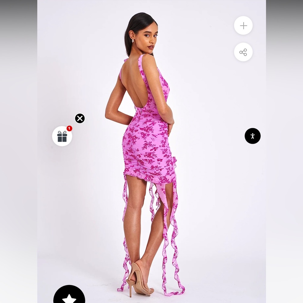 MissCircle Alaina Pink Floral Ruffle Mesh Dress